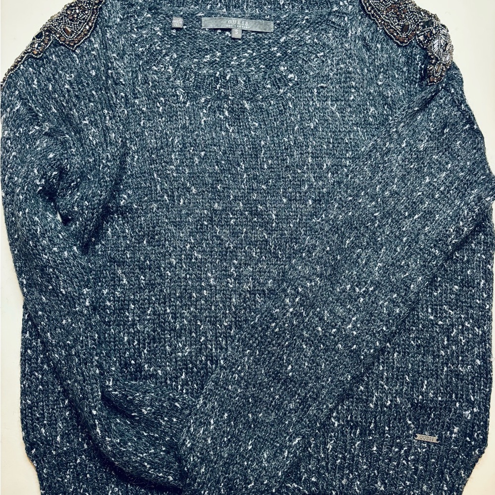 Guess Blue Crew Neck Sweater with Textured Pattern